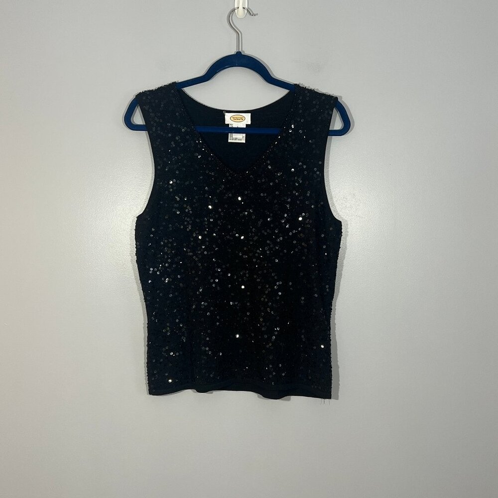 Talbots Silk Blend Knit Tank w/ Sequins and Beads in Black